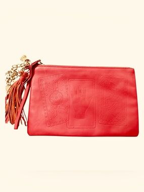 & OTHER STORIES FENG SHUI  LEATHER WEALTH WALLET RED  WITH ZIP, TASSEL & CHARMS